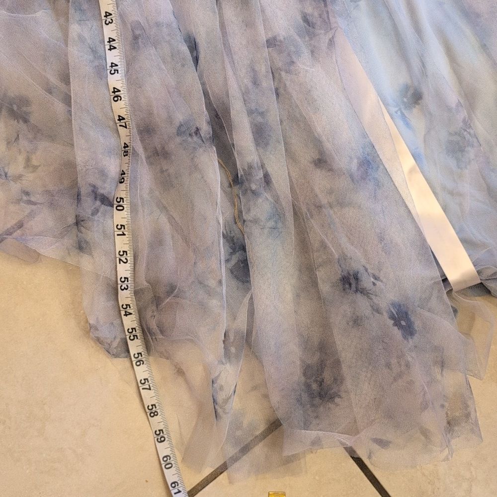 NWT Dessy Collection Tulle Floral Print Gown Maxi Dress Blue Mist Garden Size 18 - Picture 11 of 12
